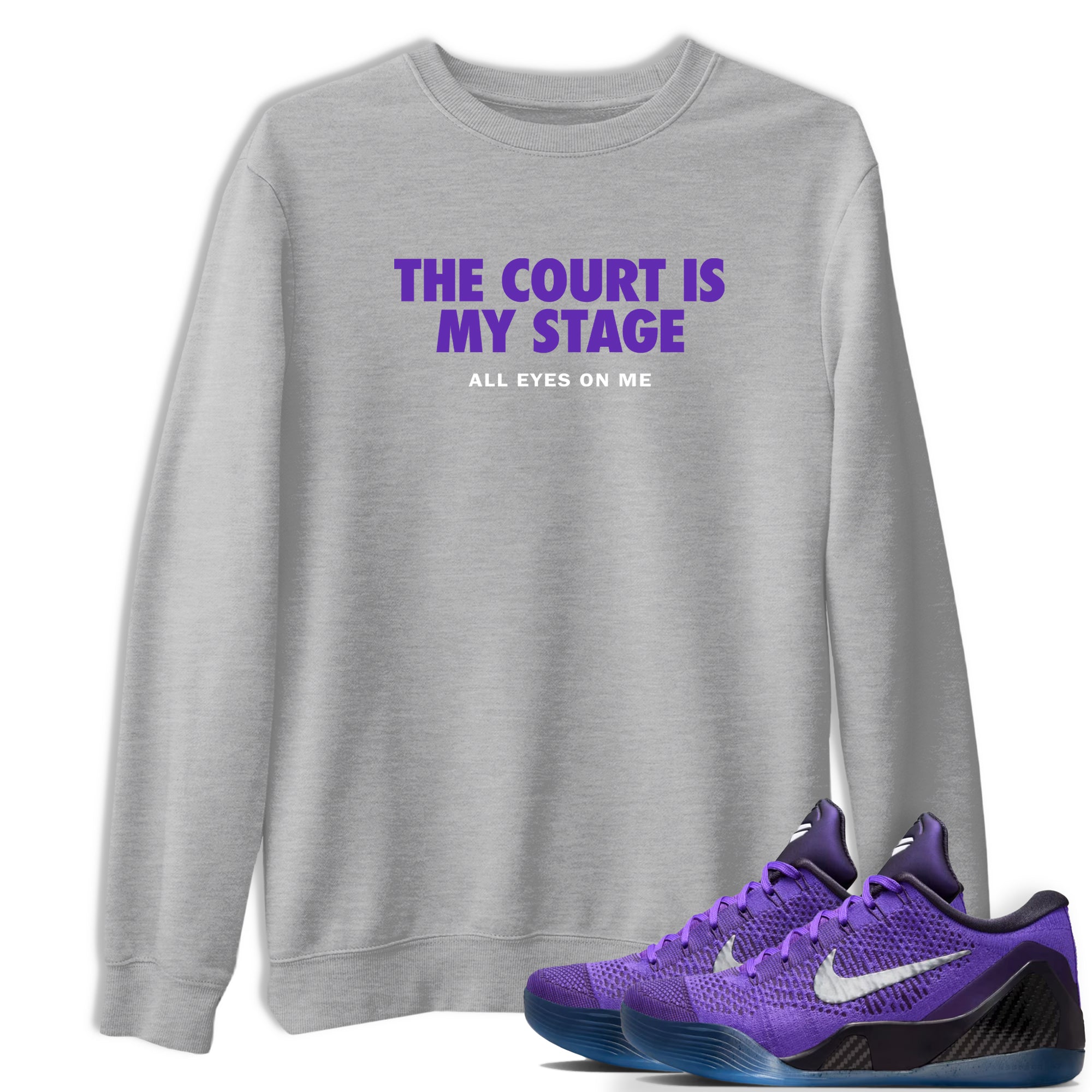 Sneaker Threads – Basketball Graphic T shirt Nike KB 9 Hyper Grape – The Court Is My Stage Graphic Tee Heather Grey 1. Perfect for Jordan releases 2025 colorways. Perfect for purple basketball sneaker releases and legacy-inspired colorways for 2025 hoopers.