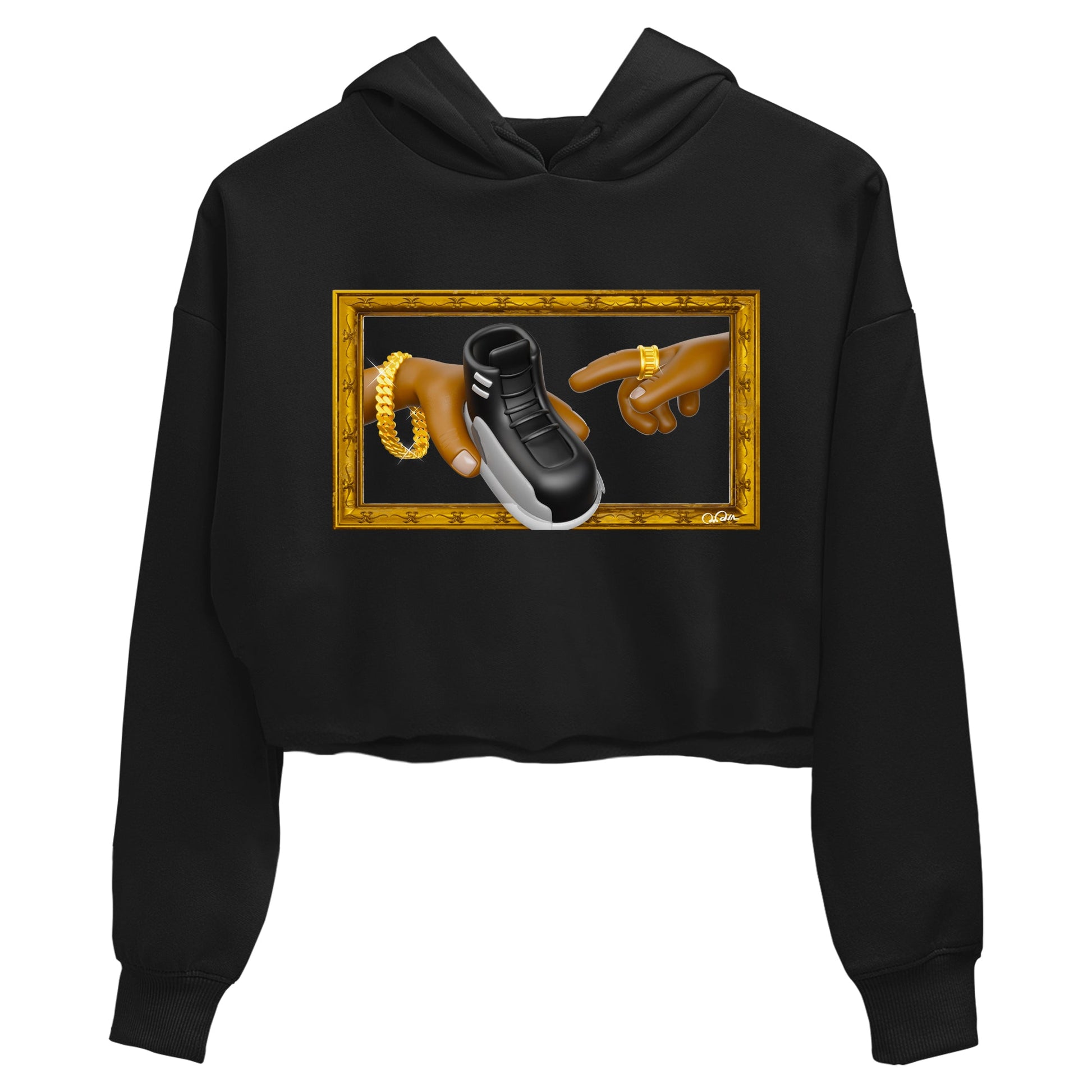 12s Black Wolf Grey shirts to match jordans The Creation Of Adam sneaker match tees Air Jordan 12 Barons match shoes to clothes SNRT Sneaker Tees unisex cotton Black 2 crop tee