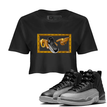 12s Black Wolf Grey shirts to match jordans The Creation Of Adam sneaker match tees Air Jordan 12 Barons match shoes to clothes SNRT Sneaker Tees unisex cotton Black 1 crop tee