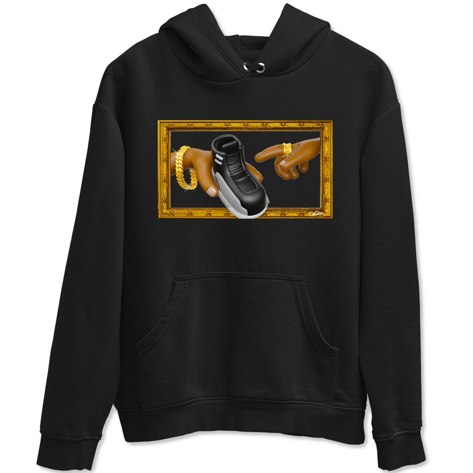 12s Black Wolf Grey shirts to match jordans The Creation Of Adam sneaker match tees Air Jordan 12 Barons match shoes to clothes SNRT Sneaker Tees unisex cotton Black 2 shirts