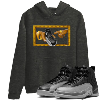 12s Black Wolf Grey shirts to match jordans The Creation Of Adam sneaker match tees Air Jordan 12 Barons match shoes to clothes SNRT Sneaker Tees unisex cotton Charcoal Heather 1 shirts