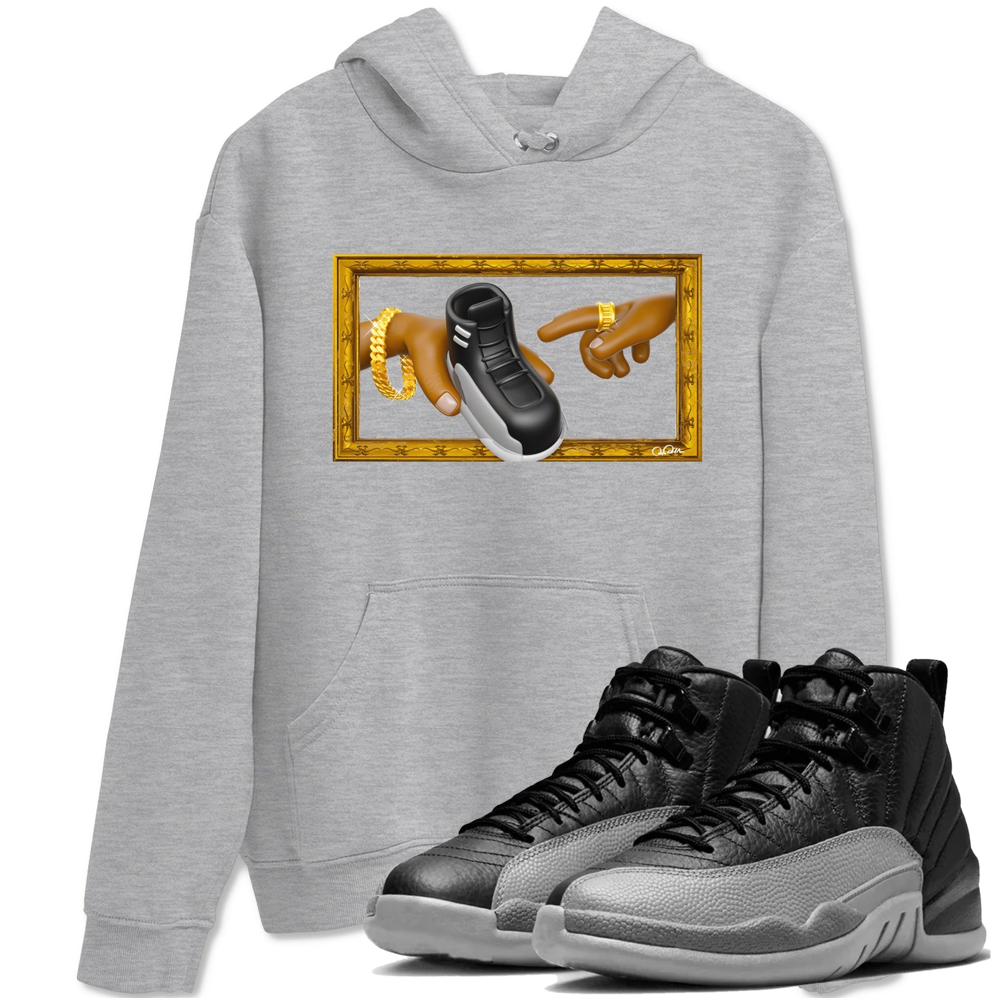 12s Black Wolf Grey shirts to match jordans The Creation Of Adam sneaker match tees Air Jordan 12 Barons match shoes to clothes SNRT Sneaker Tees unisex cotton Heather Grey 1 shirts