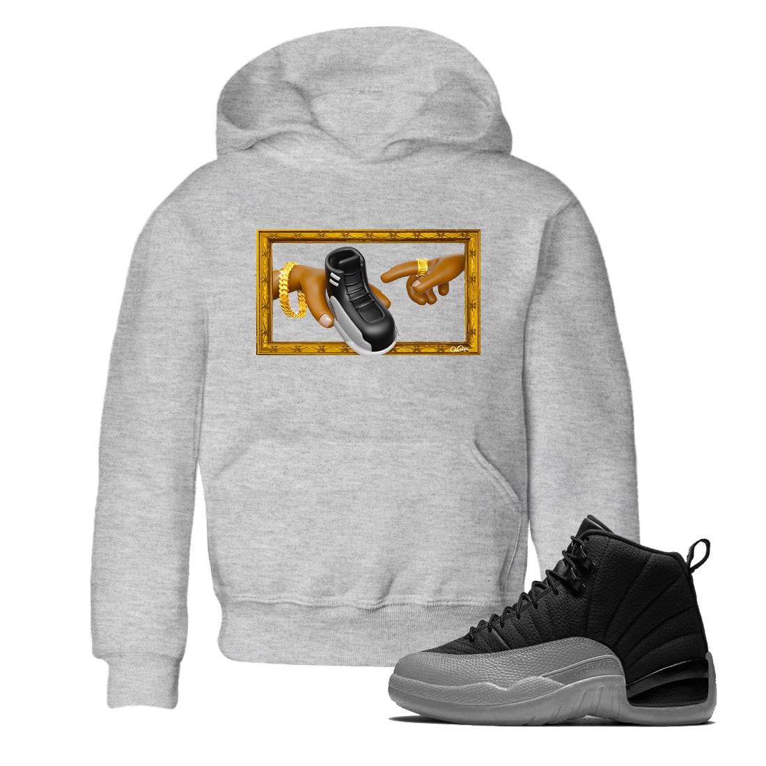12s Black Wolf Grey shirts to match jordans The Creation Of Adam sneaker match tees Air Jordan 12 Barons match shoes to clothes SNRT Sneaker Tees Youth Baby Heather Grey 1 tee