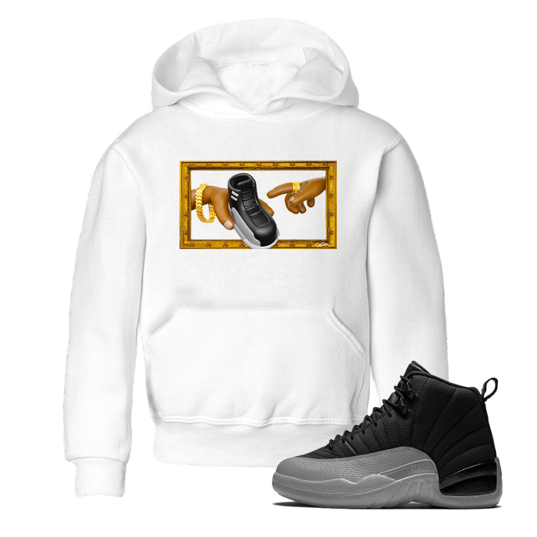 12s Black Wolf Grey shirts to match jordans The Creation Of Adam sneaker match tees Air Jordan 12 Barons match shoes to clothes SNRT Sneaker Tees Youth Baby White 1 tee