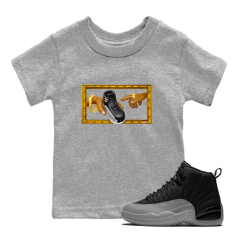 12s Black Wolf Grey shirts to match jordans The Creation Of Adam sneaker match tees Air Jordan 12 Barons match shoes to clothes SNRT Sneaker Tees Youth Baby Heather Grey 1 tee