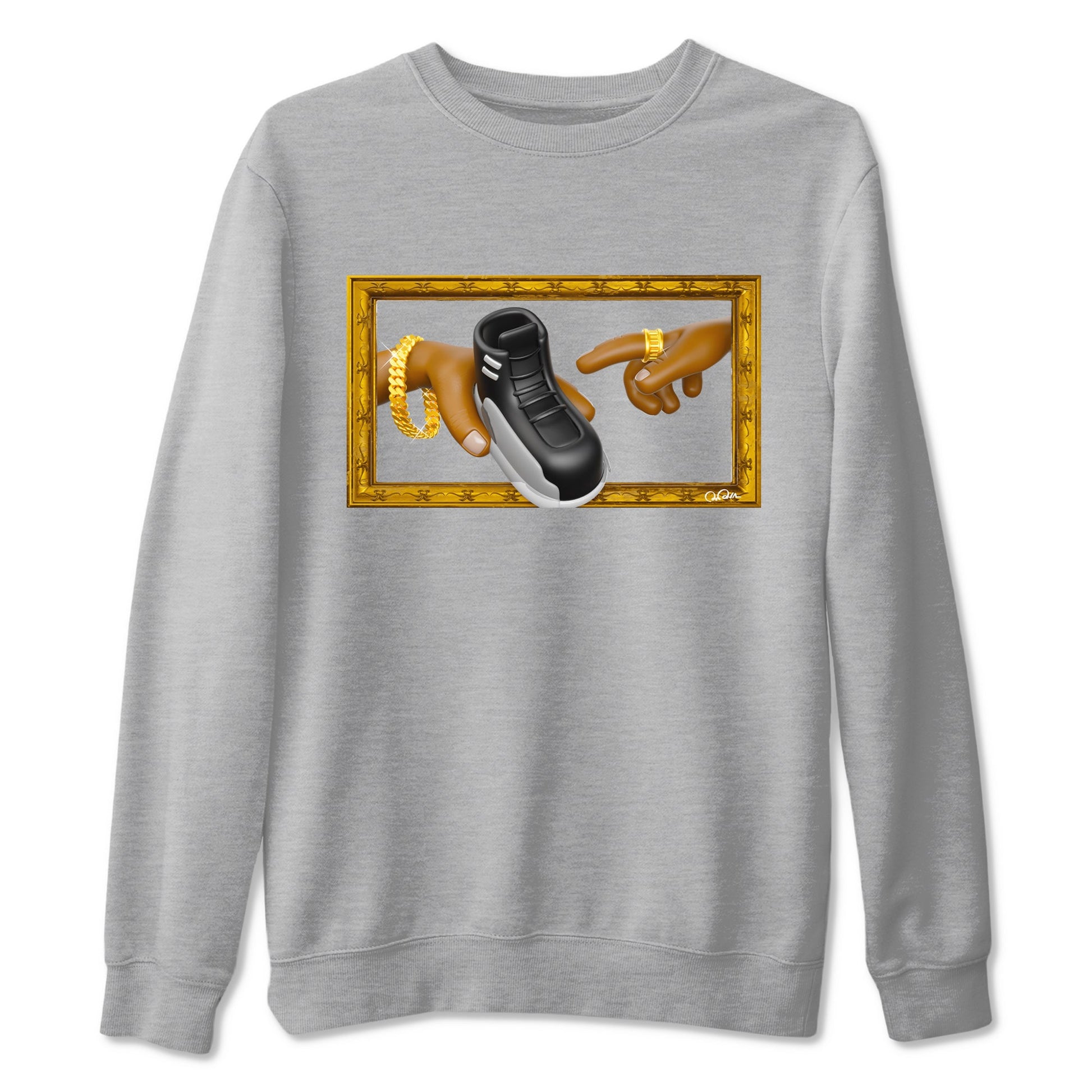12s Black Wolf Grey shirts to match jordans The Creation Of Adam sneaker match tees Air Jordan 12 Barons match shoes to clothes SNRT Sneaker Tees unisex cotton Heather Grey 2 shirts