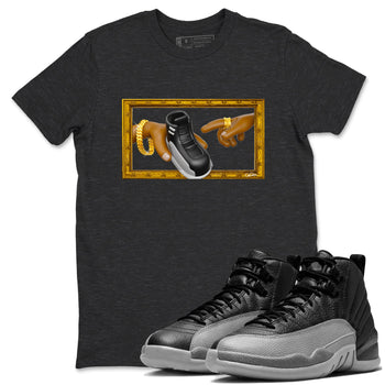 12s Black Wolf Grey shirts to match jordans The Creation Of Adam sneaker match tees Air Jordan 12 Barons match shoes to clothes SNRT Sneaker Tees unisex cotton Charcoal Heather 1 shirts