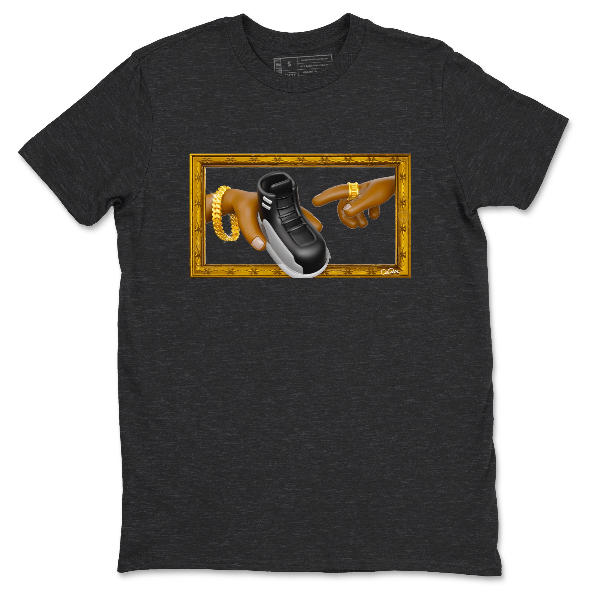 12s Black Wolf Grey shirts to match jordans The Creation Of Adam sneaker match tees Air Jordan 12 Barons match shoes to clothes SNRT Sneaker Tees unisex cotton Charcoal Heather 2 shirts