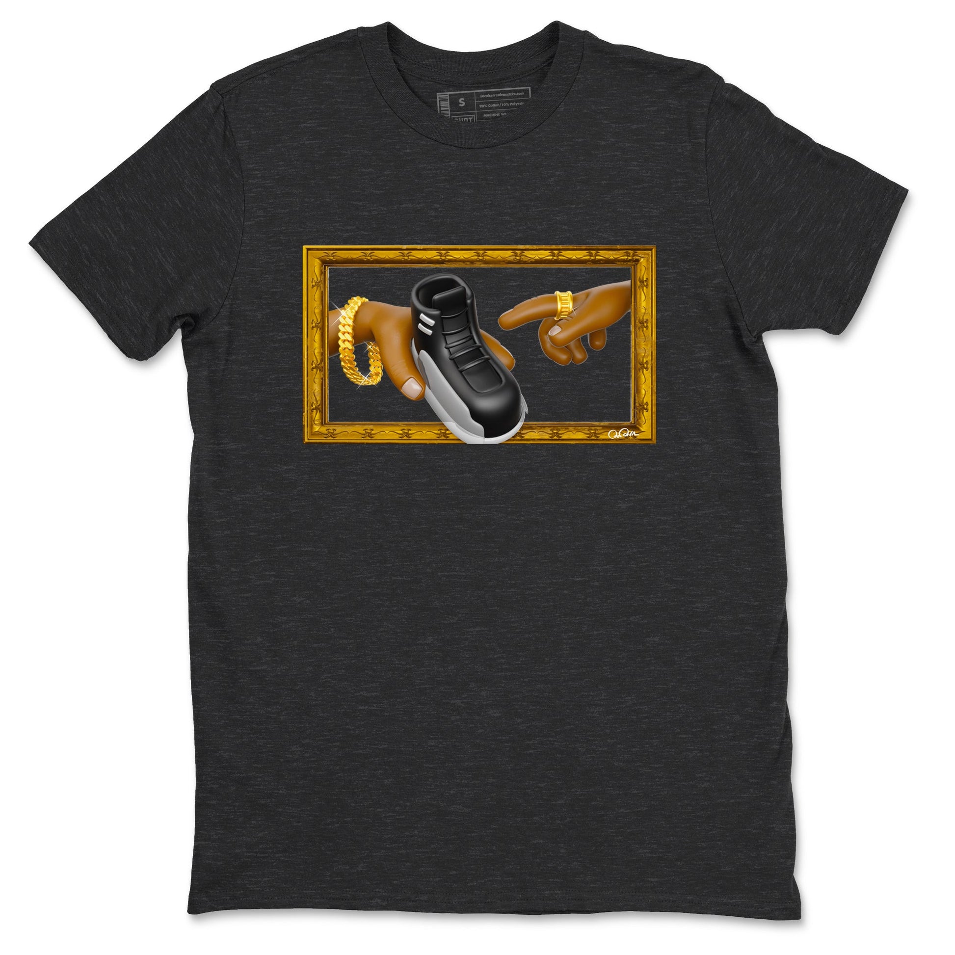 12s Black Wolf Grey shirts to match jordans The Creation Of Adam sneaker match tees Air Jordan 12 Barons match shoes to clothes SNRT Sneaker Tees unisex cotton Charcoal Heather 2 shirts