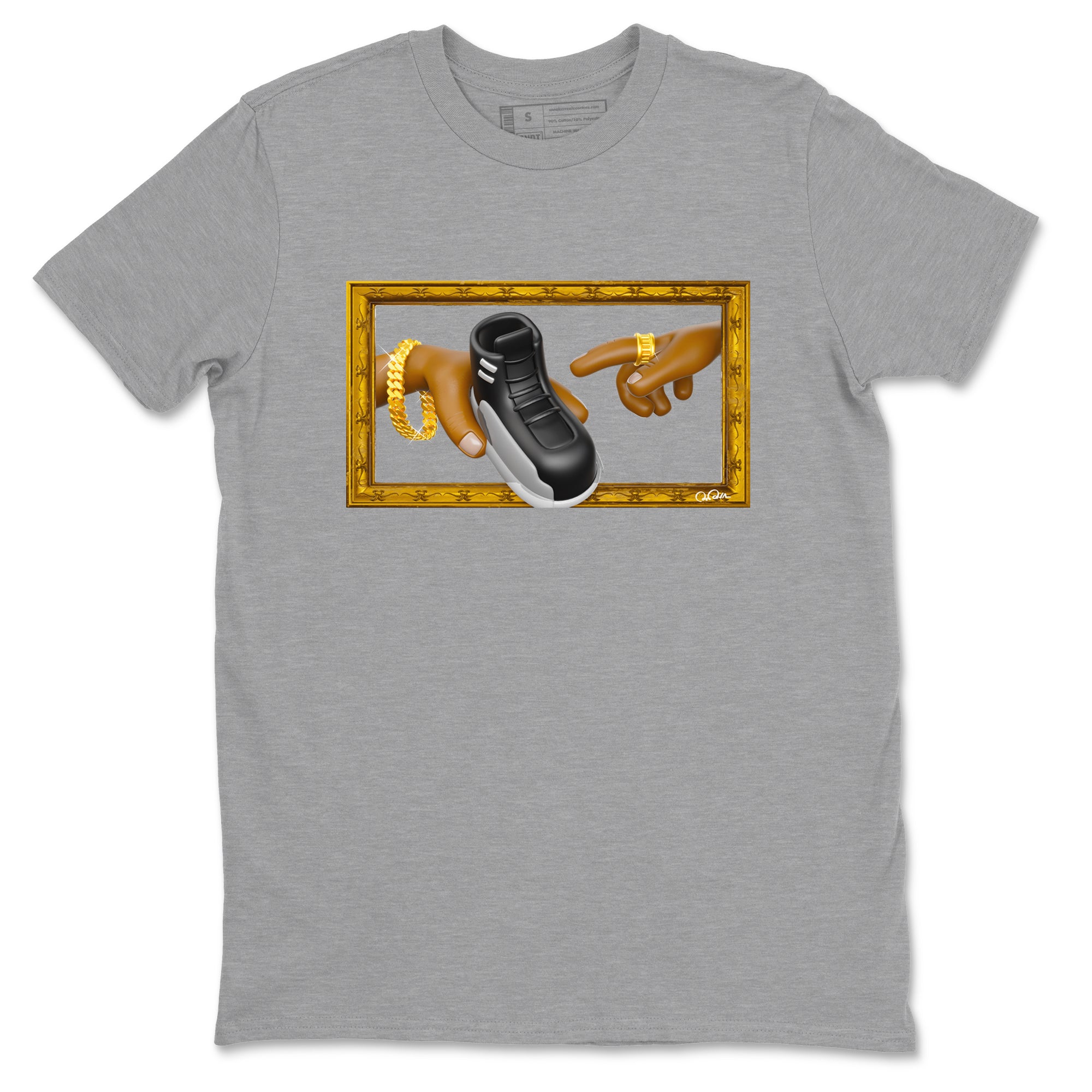 12s Black Wolf Grey shirts to match jordans The Creation Of Adam sneaker match tees Air Jordan 12 Barons match shoes to clothes SNRT Sneaker Tees unisex cotton Heather Grey 2 shirts