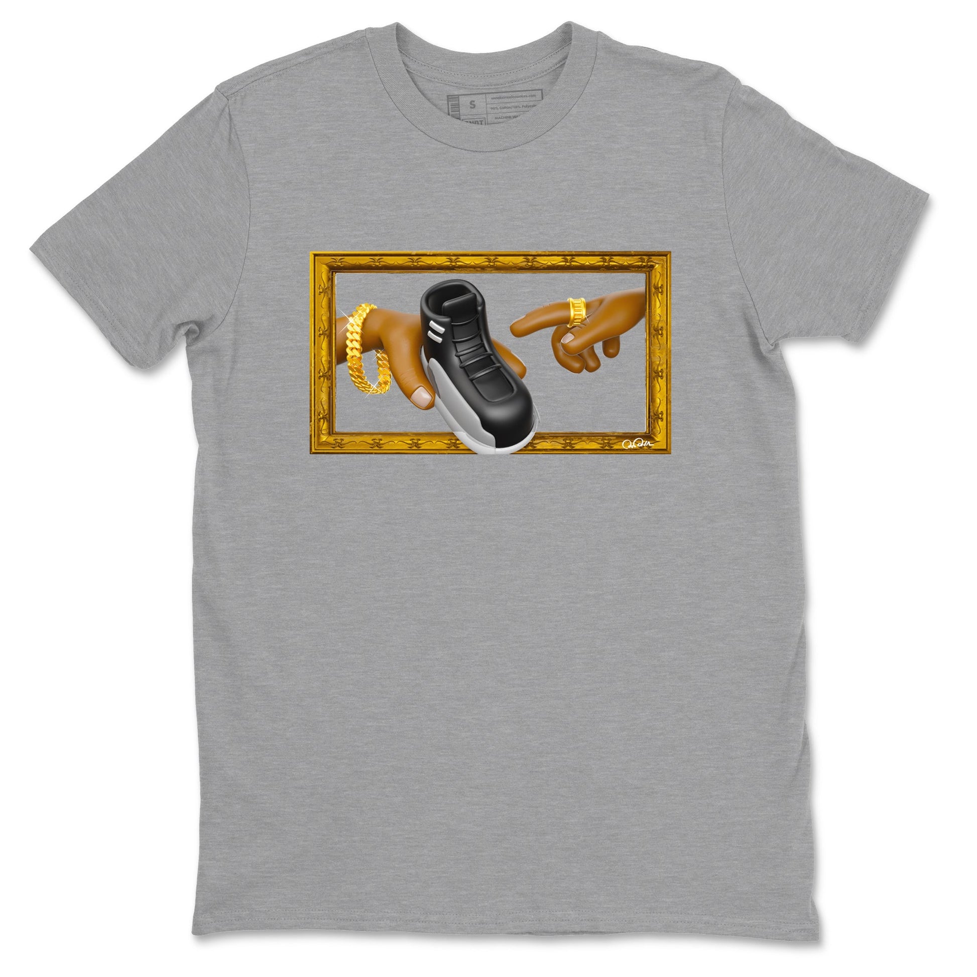 12s Black Wolf Grey shirts to match jordans The Creation Of Adam sneaker match tees Air Jordan 12 Barons match shoes to clothes SNRT Sneaker Tees unisex cotton Heather Grey 2 shirts