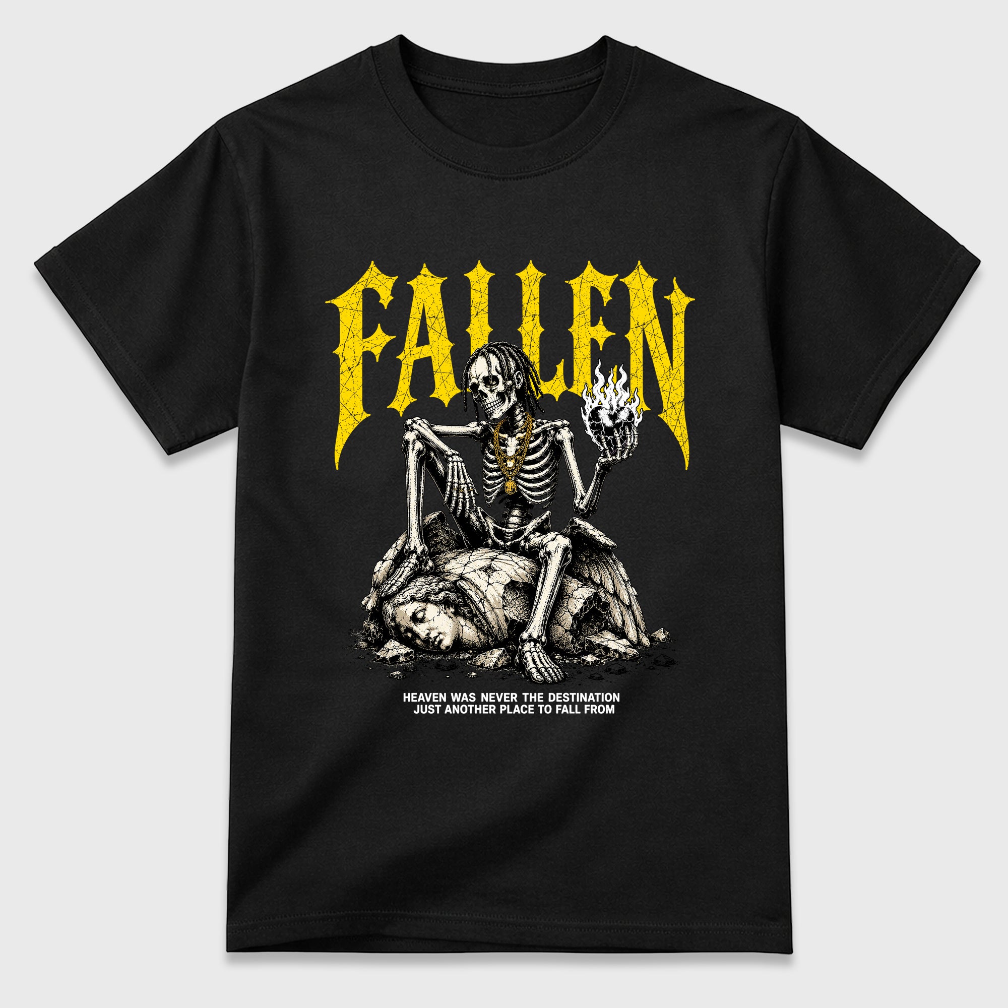The Fallen Graphic T-Shirt featuring original streetwear artwork designed to match the Air Jordan 4 Tour Yellow. Black 2 Graphic T-Shirt.