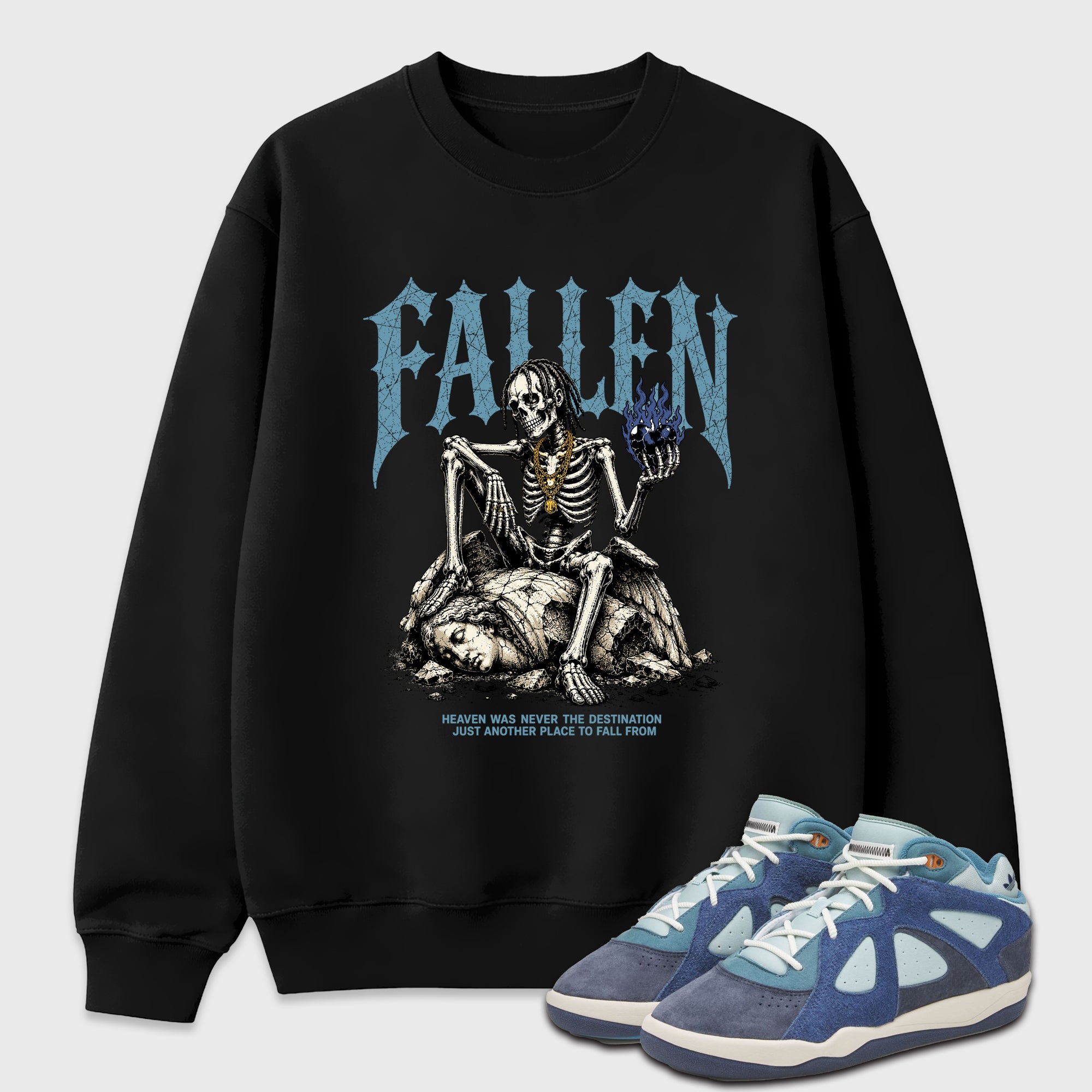 The Fallen Graphic T-Shirt featuring original streetwear artwork designed to match the Badbo 1.0 Night Navy. Black 1 Graphic Tee.