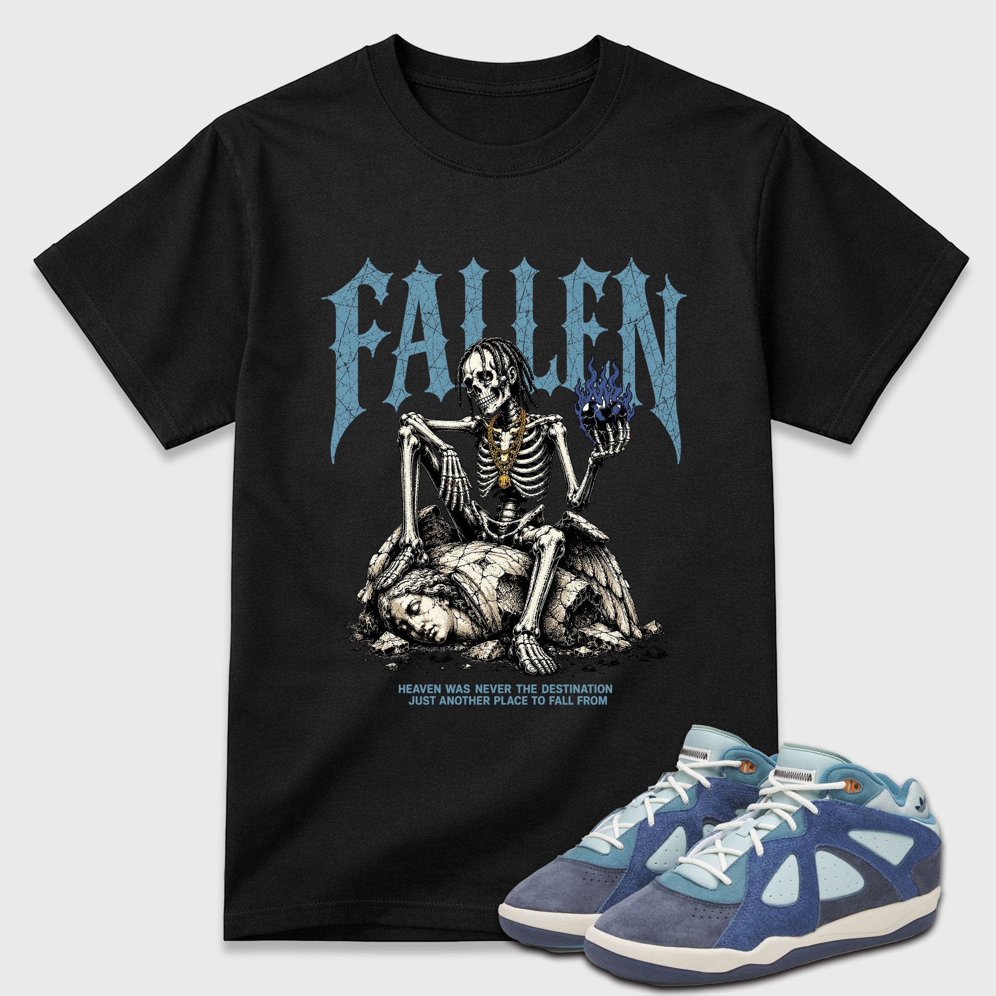 The Fallen Graphic T-Shirt featuring original streetwear artwork designed to match the Badbo 1.0 Night Navy. Black 1 Graphic T-Shirt.