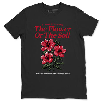 The Flower Or The Soil sneaker match t-shirt styled to complete your fit with the Air Jordan 1 Ruby sneakers, shown in Black 2.