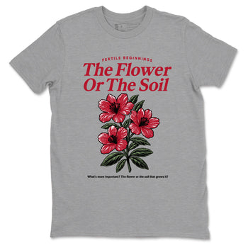 The Flower Or The Soil sneaker match t-shirt styled to complete your fit with the Air Jordan 1 Ruby sneakers, shown in Heather Grey 2.