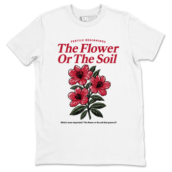 The Flower Or The Soil sneaker match t-shirt styled to complete your fit with the Air Jordan 1 Ruby sneakers, shown in White 2.