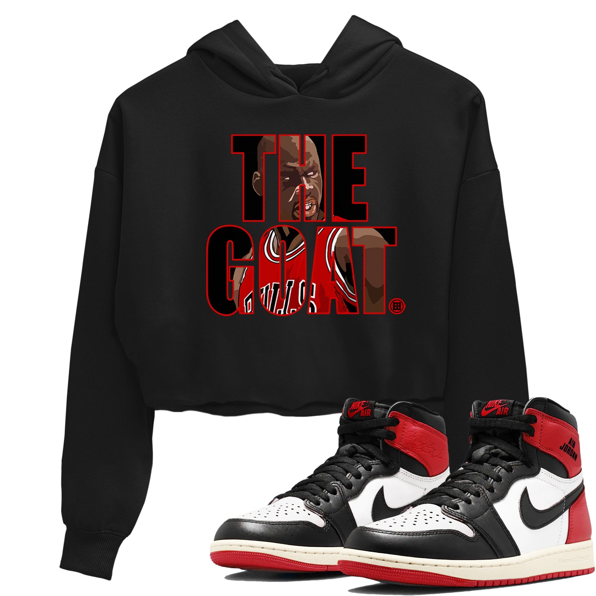 1s Black Toe Reimagined shirts to match jordans The Goat sneaker match tees Air Jordan 1 Black Toe Reimagined match shoes to clothes SNRT Sneaker Tees unisex cotton Black 1 crop tee