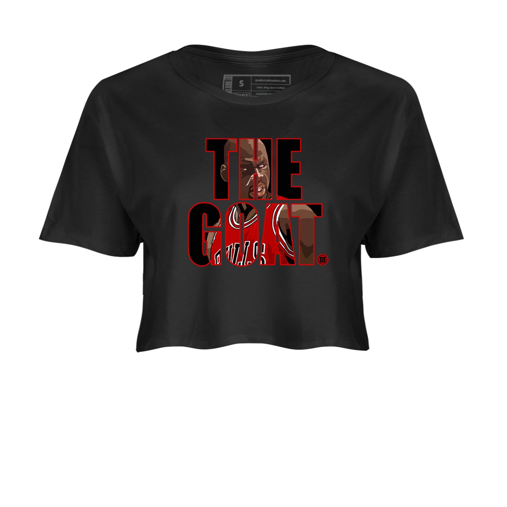 1s Black Toe Reimagined shirts to match jordans The Goat sneaker match tees Air Jordan 1 Black Toe Reimagined match shoes to clothes SNRT Sneaker Tees unisex cotton Black 2 crop tee