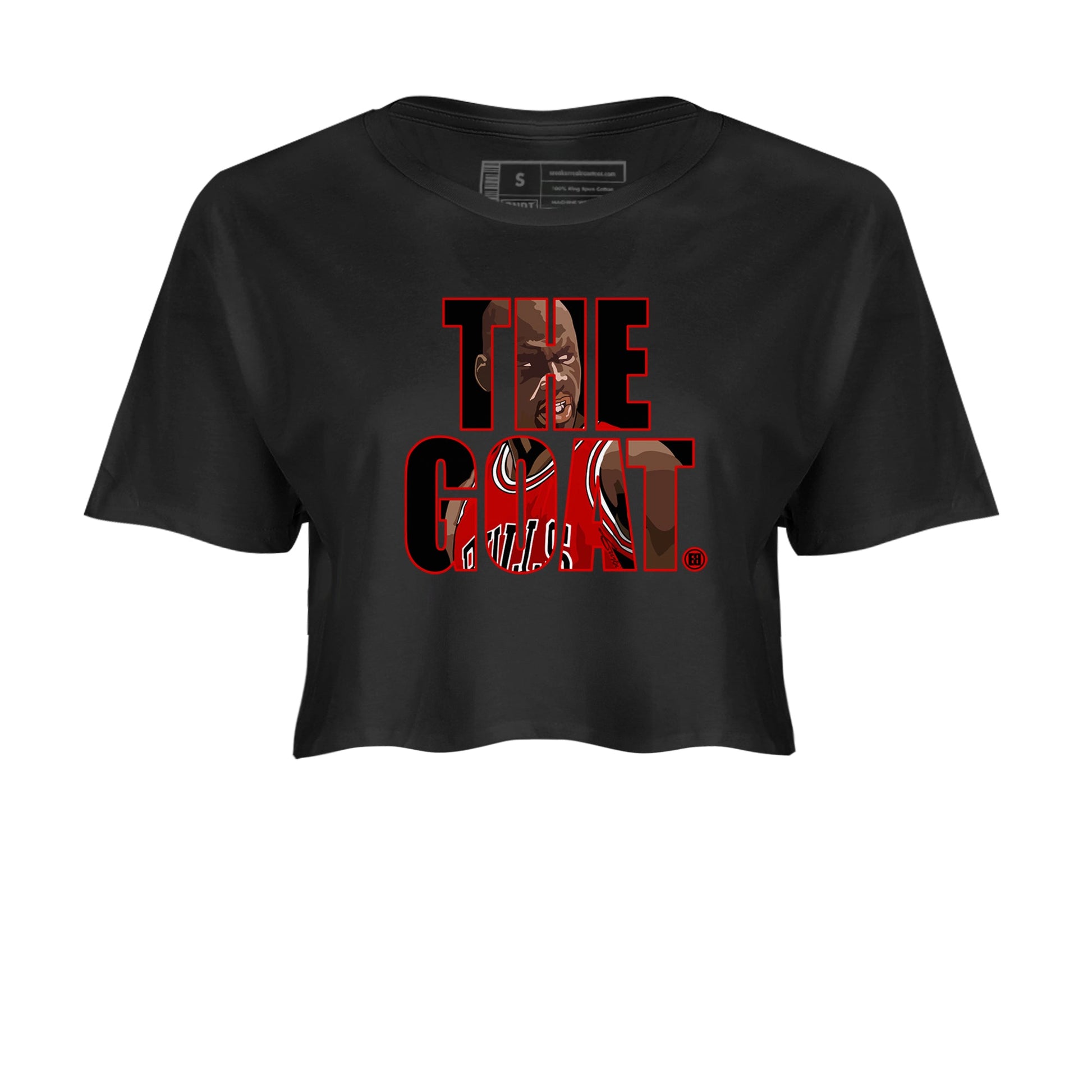 1s Black Toe Reimagined shirts to match jordans The Goat sneaker match tees Air Jordan 1 Black Toe Reimagined match shoes to clothes SNRT Sneaker Tees unisex cotton Black 2 crop tee
