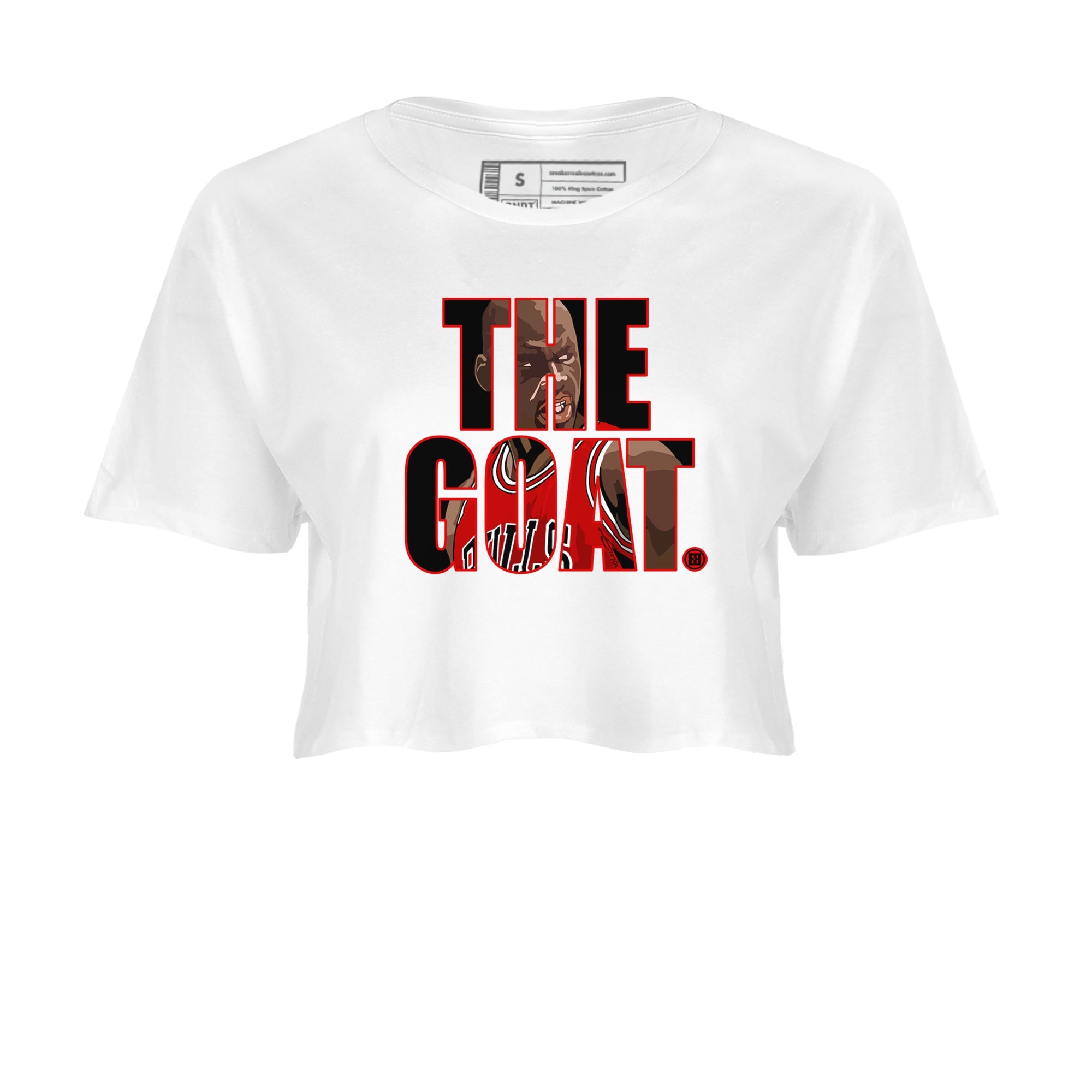 1s Black Toe Reimagined shirts to match jordans The Goat sneaker match tees Air Jordan 1 Black Toe Reimagined match shoes to clothes SNRT Sneaker Tees unisex cotton White 2 crop tee