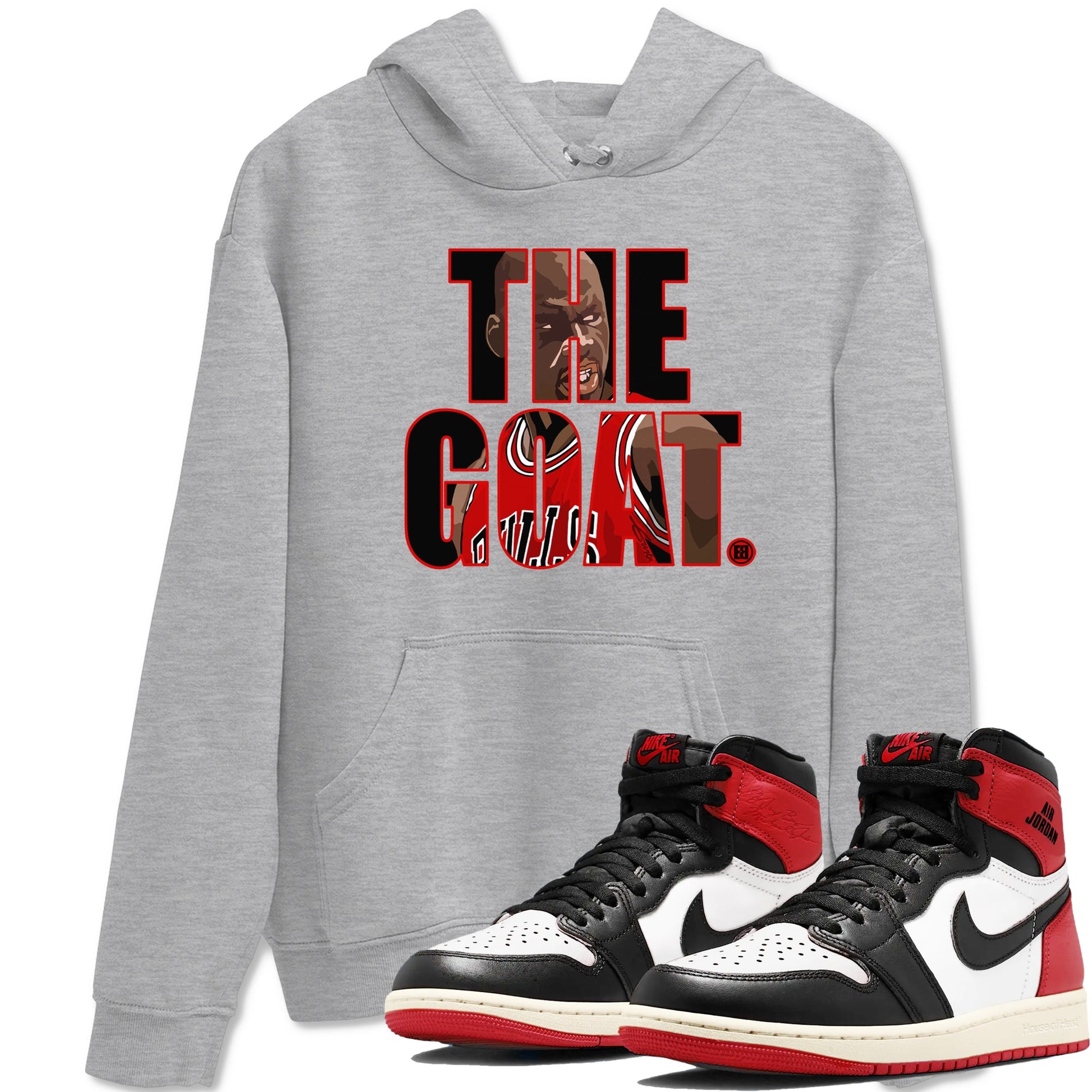 1s Black Toe Reimagined shirts to match jordans The Goat sneaker match tees Air Jordan 1 Black Toe Reimagined match shoes to clothes SNRT Sneaker Tees unisex cotton Heather Grey 1 shirts