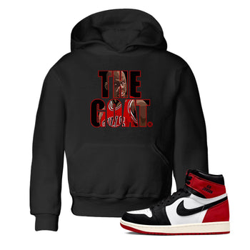 1s Black Toe Reimagined shirts to match jordans The Goat sneaker match tees Air Jordan 1 Black Toe Reimagined match shoes to clothes SNRT Sneaker Tees Youth Baby Black 1 tee