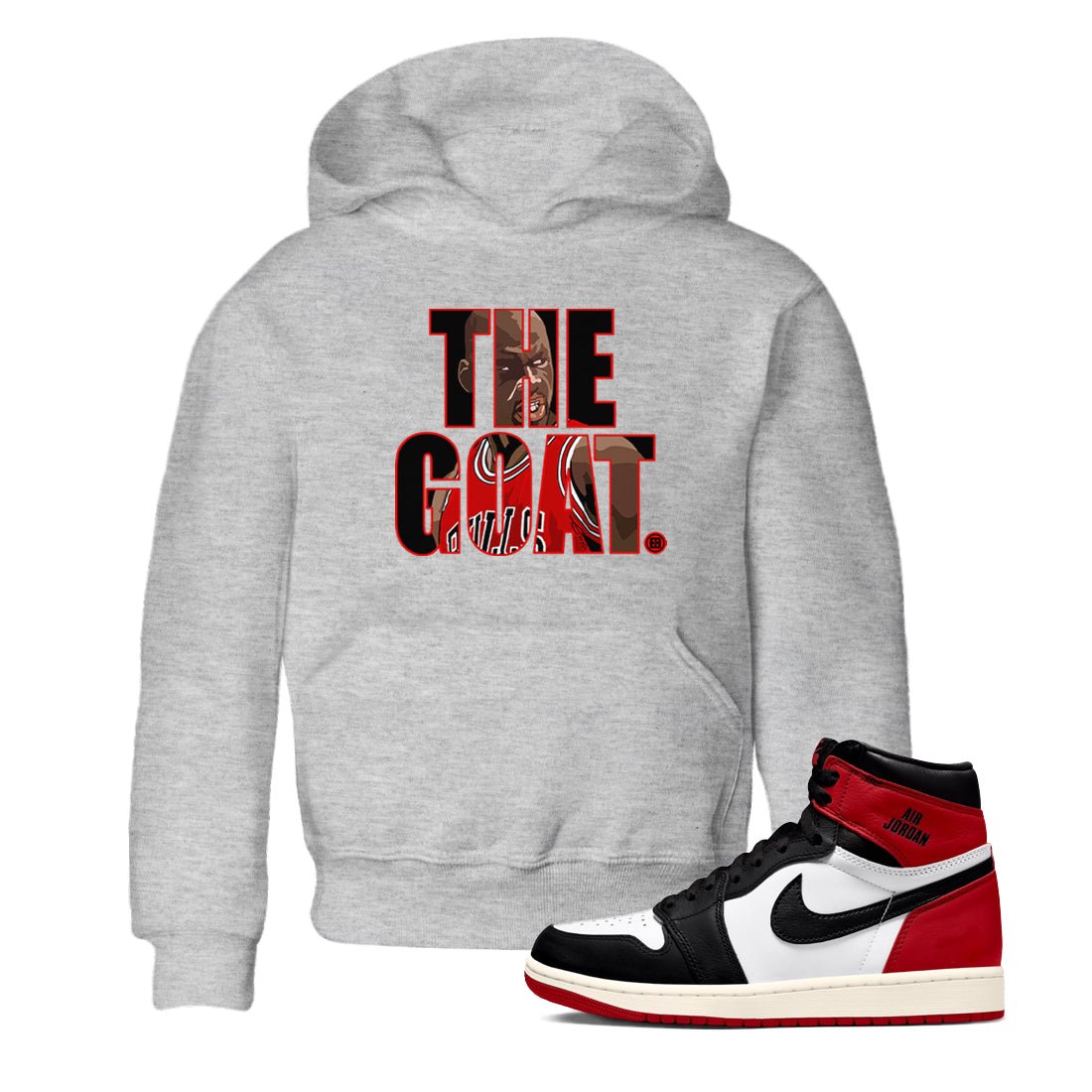 1s Black Toe Reimagined shirts to match jordans The Goat sneaker match tees Air Jordan 1 Black Toe Reimagined match shoes to clothes SNRT Sneaker Tees Youth Baby Heather Grey 1 tee