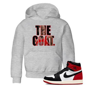 1s Black Toe Reimagined shirts to match jordans The Goat sneaker match tees Air Jordan 1 Black Toe Reimagined match shoes to clothes SNRT Sneaker Tees Youth Baby Heather Grey 1 tee