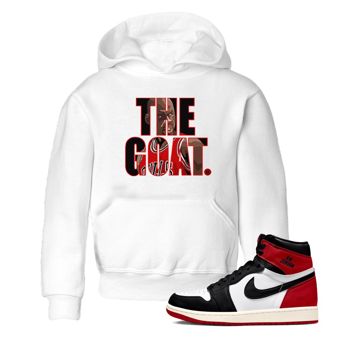 1s Black Toe Reimagined shirts to match jordans The Goat sneaker match tees Air Jordan 1 Black Toe Reimagined match shoes to clothes SNRT Sneaker Tees Youth Baby White 1 tee