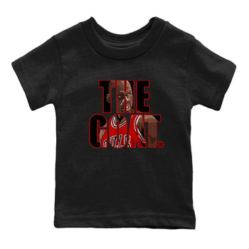 1s Black Toe Reimagined shirts to match jordans The Goat sneaker match tees Air Jordan 1 Black Toe Reimagined match shoes to clothes SNRT Sneaker Tees Youth Baby Black 2 tee