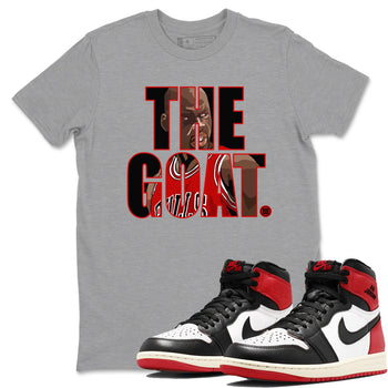 1s Black Toe Reimagined shirts to match jordans The Goat sneaker match tees Air Jordan 1 Black Toe Reimagined match shoes to clothes SNRT Sneaker Tees unisex cotton Heather Grey 1 shirts