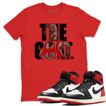 1s Black Toe Reimagined shirts to match jordans The Goat sneaker match tees Air Jordan 1 Black Toe Reimagined match shoes to clothes SNRT Sneaker Tees unisex cotton Red 1 shirts