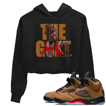 5s Archaeo Brown shirts to match jordans The Goat sneaker match tees Air Jordan 5 Archaeo Brown match shoes to clothes SNRT Sneaker Tees unisex cotton Black 1 crop tee