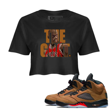 5s Archaeo Brown shirts to match jordans The Goat sneaker match tees Air Jordan 5 Archaeo Brown match shoes to clothes SNRT Sneaker Tees unisex cotton Black 1 crop tee