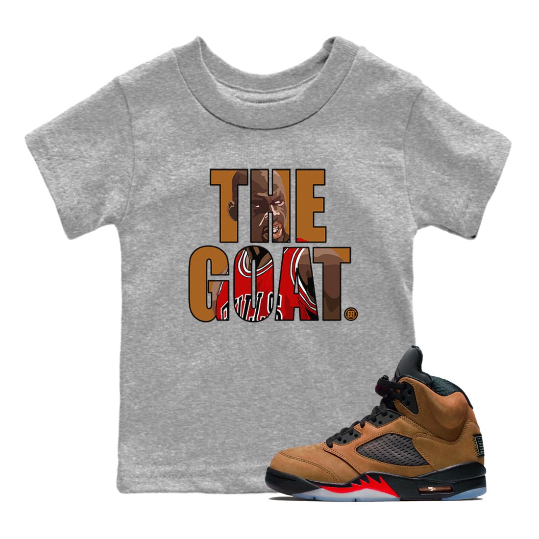 5s Archaeo Brown shirts to match jordans The Goat sneaker match tees Air Jordan 5 Archaeo Brown match shoes to clothes SNRT Sneaker Tees Youth Baby Heather Grey 1 tee