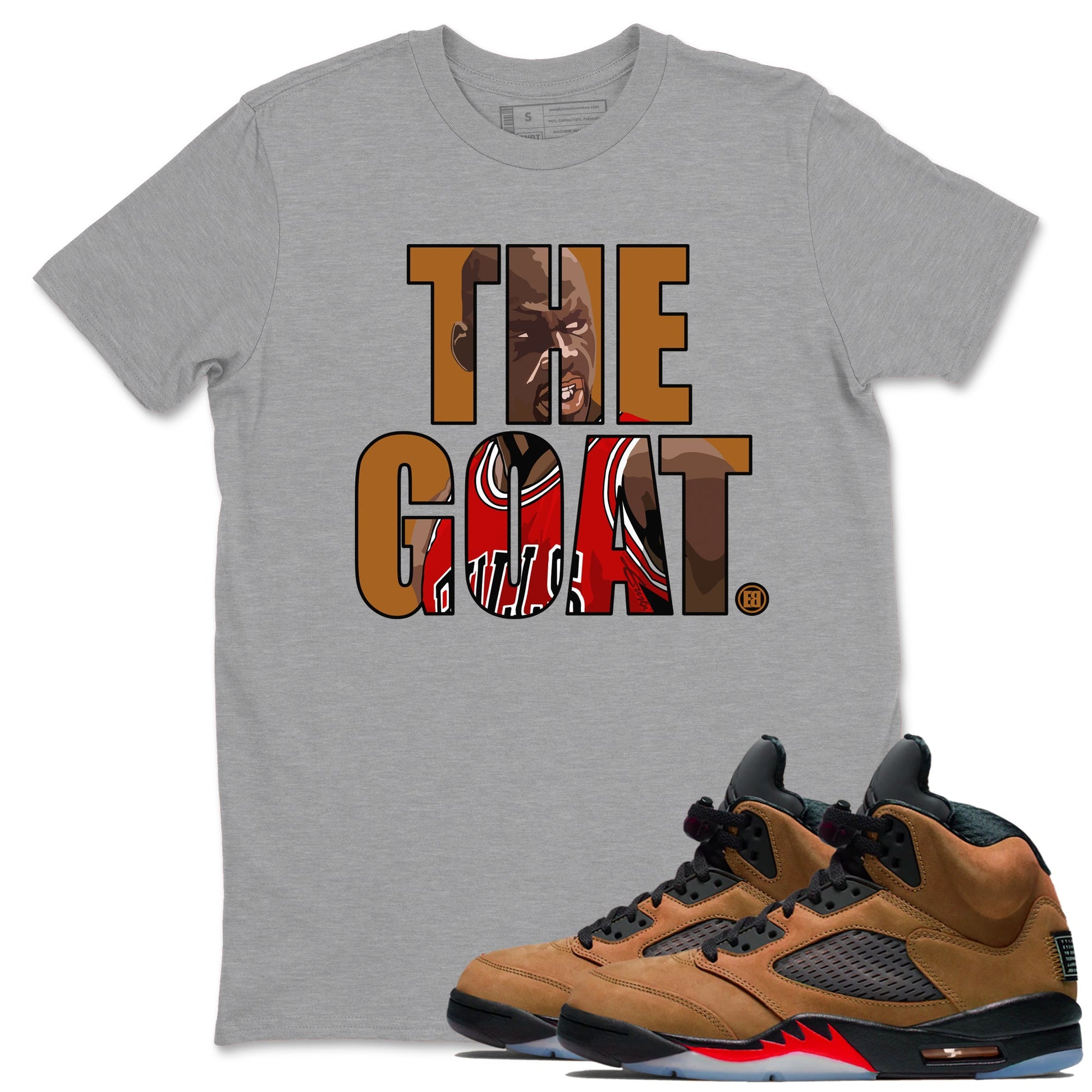5s Archaeo Brown shirts to match jordans The Goat sneaker match tees Air Jordan 5 Archaeo Brown match shoes to clothes SNRT Sneaker Tees unisex cotton Heather Grey 1 shirts
