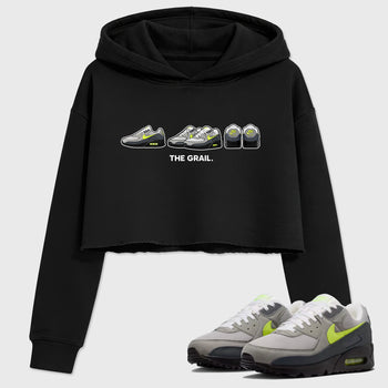 Sneakerfit graphic tee destination – Sneaker Tees To Match Air Max 90 Neon Yellow Sneakers – The Grail Crop T-Shirt Black 1
