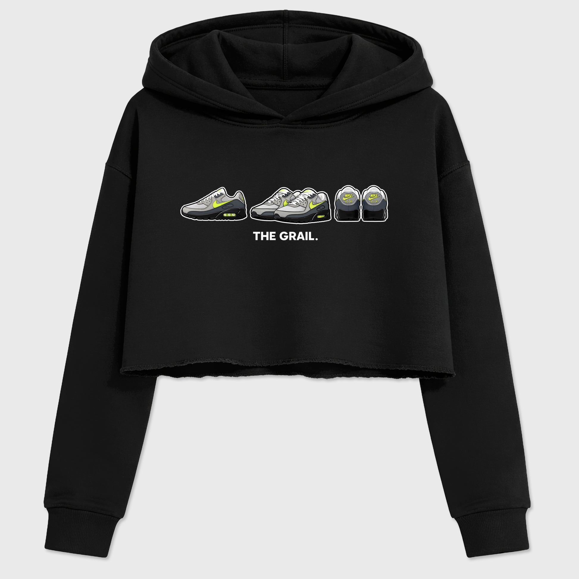 Sneakerfit graphic tee destination – Sneaker Tees To Match Air Max 90 Neon Yellow Sneakers – The Grail Crop T-Shirt Black 2