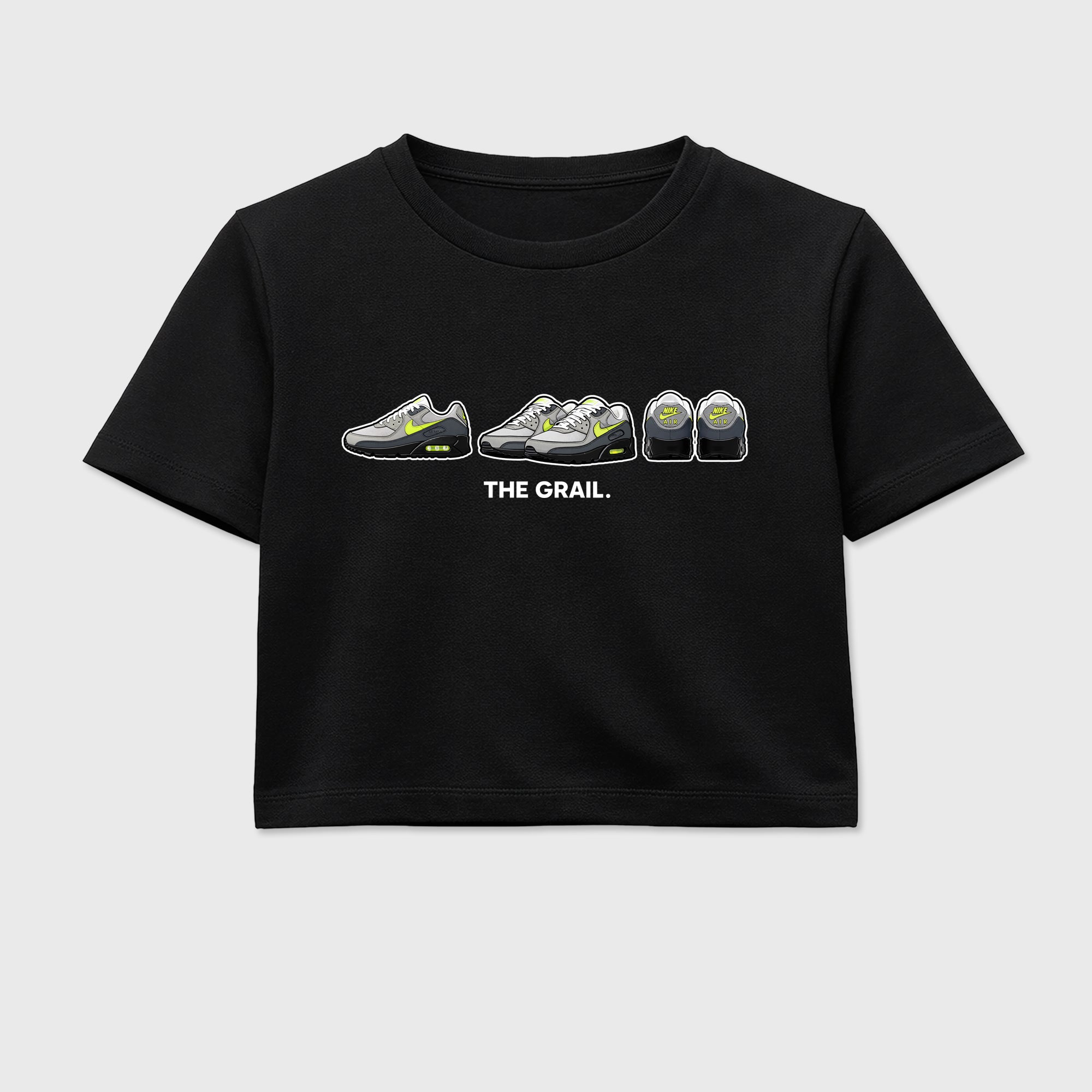 Sneakerfit graphic tee destination – Sneaker Tees To Match Air Max 90 Neon Yellow Sneakers – The Grail Crop T-Shirt Black 2