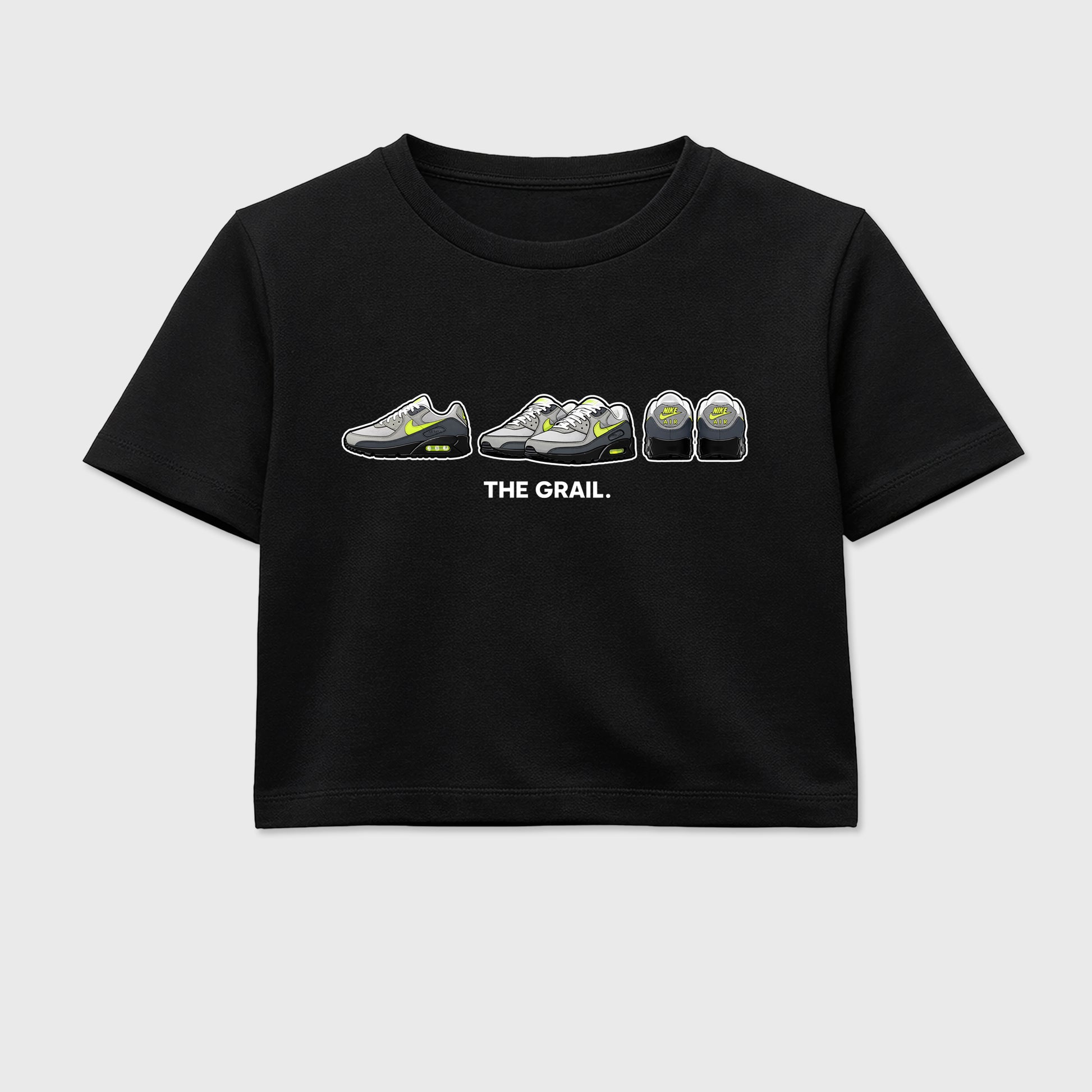 Sneakerfit graphic tee destination – Sneaker Tees To Match Air Max 90 Neon Yellow Sneakers – The Grail Crop T-Shirt Black 2