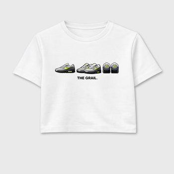 Sneakerfit graphic tee destination – Sneaker Tees To Match Air Max 90 Neon Yellow Sneakers – The Grail Crop T-Shirt White 2
