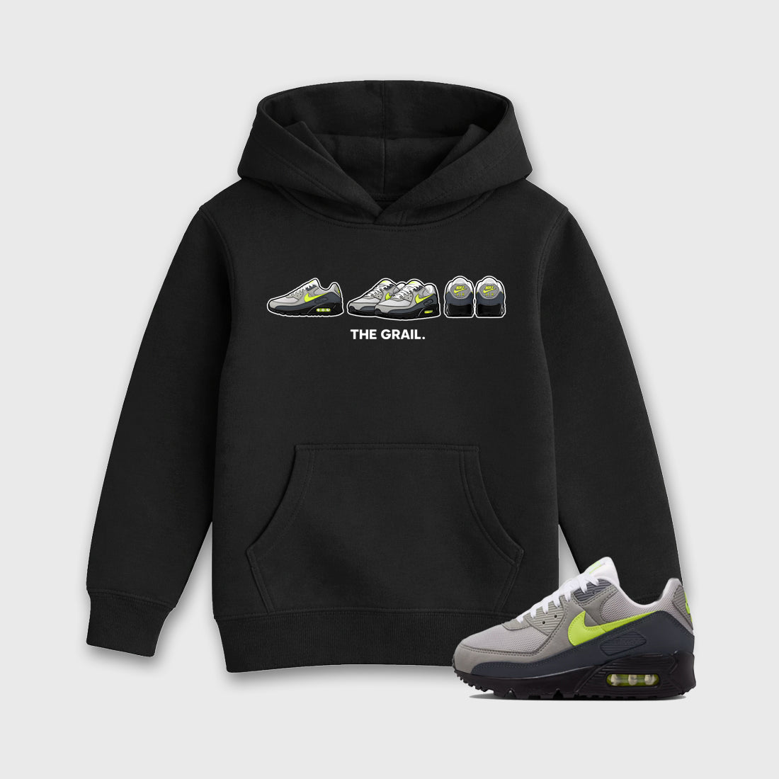 Sneakerfit graphic tee destination – Sneaker Tees To Match Air Max 90 Neon Yellow Sneakers – The Grail Kids T-Shirt Black 1