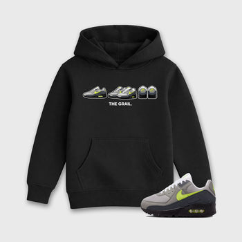 Sneakerfit graphic tee destination – Sneaker Tees To Match Air Max 90 Neon Yellow Sneakers – The Grail Kids T-Shirt Black 1