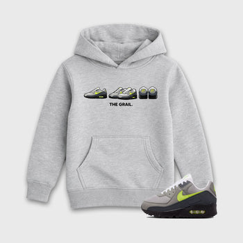 Sneakerfit graphic tee destination – Sneaker Tees To Match Air Max 90 Neon Yellow Sneakers – The Grail Kids T-Shirt Heather Grey 1