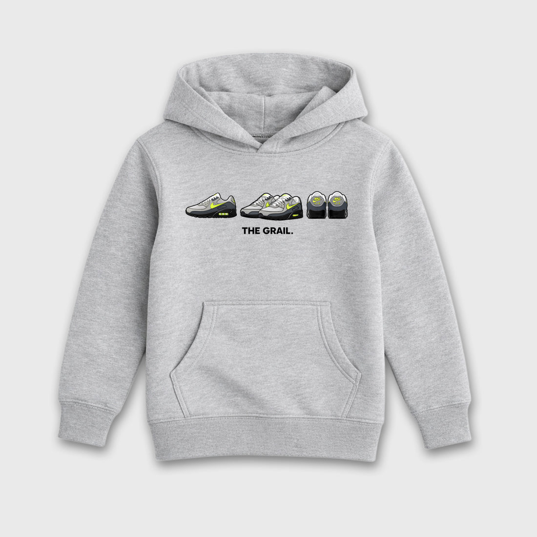 Sneakerfit graphic tee destination – Sneaker Tees To Match Air Max 90 Neon Yellow Sneakers – The Grail Kids T-Shirt Heather Grey 2