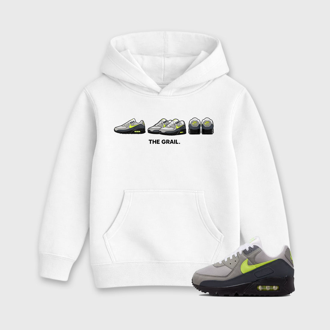 Sneakerfit graphic tee destination – Sneaker Tees To Match Air Max 90 Neon Yellow Sneakers – The Grail Kids T-Shirt White 1