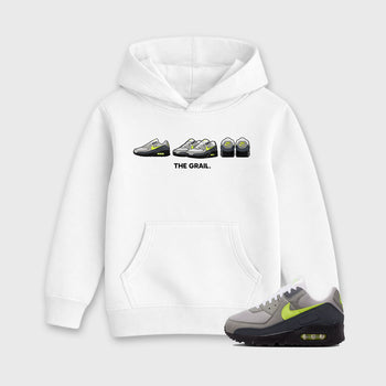 Sneakerfit graphic tee destination – Sneaker Tees To Match Air Max 90 Neon Yellow Sneakers – The Grail Kids T-Shirt White 1
