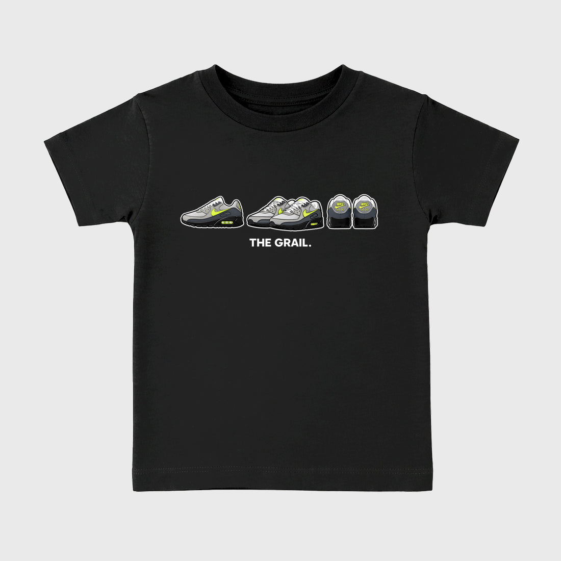 Sneakerfit graphic tee destination – Sneaker Tees To Match Air Max 90 Neon Yellow Sneakers – The Grail Kids T-Shirt Black 2