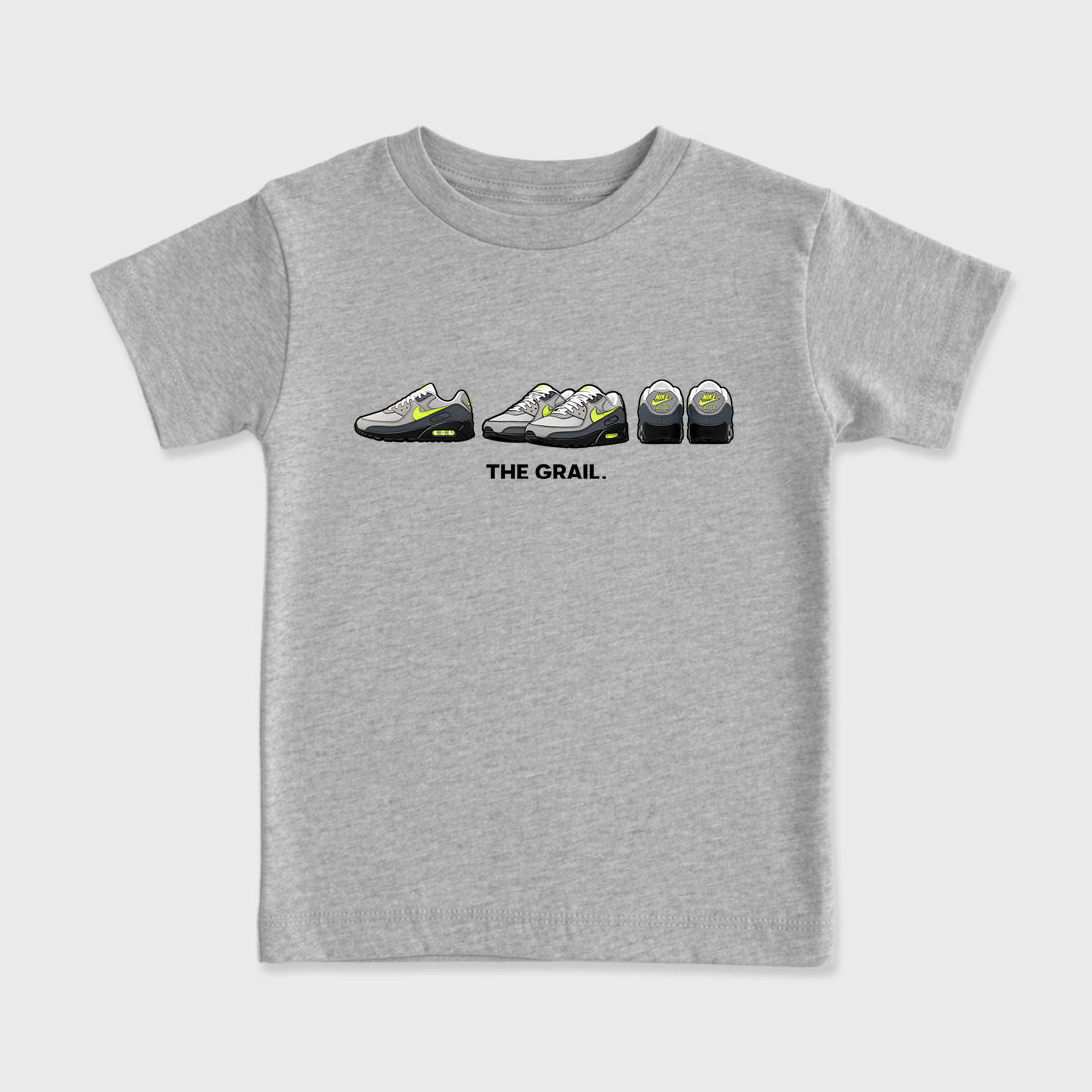 Sneakerfit graphic tee destination – Sneaker Tees To Match Air Max 90 Neon Yellow Sneakers – The Grail Kids T-Shirt Heather Grey 2